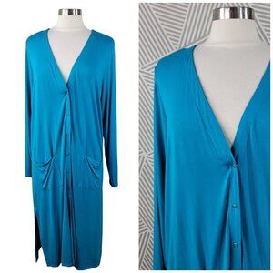 Torrid Super Soft Sleep Robe Long Cardigan Jacket Plus 1 1X Blue Snap Pockets